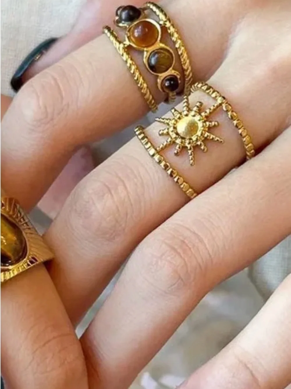 Tiger Eye Oval Stone Adjustable Ring NWT 18KT Gold Plated